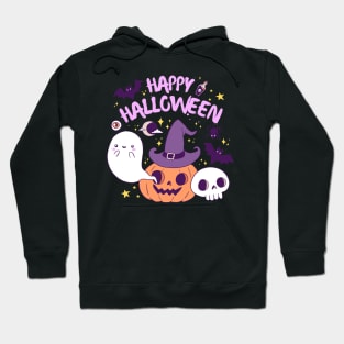 Happy halloween a Cute witch pumpkin with a ghost and pats friends Hoodie